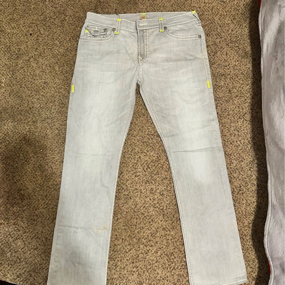 True Religion Gray Slim Straight Jeans